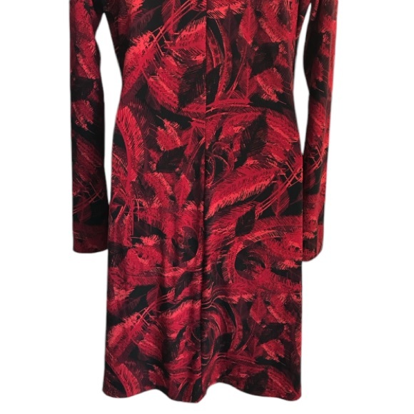 Norma Kamali red & black feather print faux wrap ls jersey dress size L in EUC - Picture 11 of 15